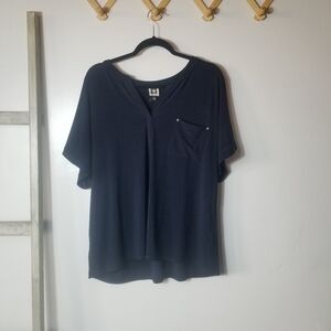 ANNE KLEIN WOMEN'S NAVY BLUE SHORT SLEEVE BLOUSE SIZE XL